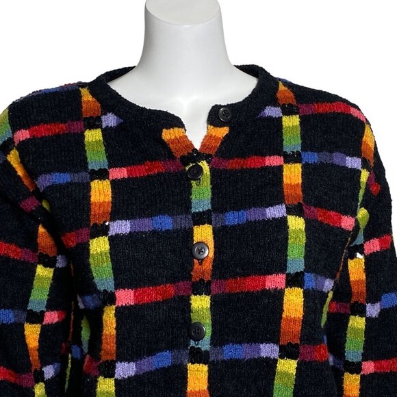 Vintage Janes Closet Rainbow Plaid Cardigan Sweater Womens Size S Button Up - Picture 2 of 8